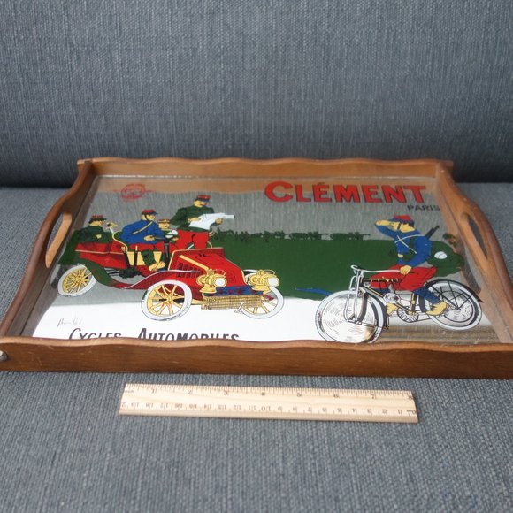 Vintage Clement Paris Cycles & Automobiles Mirror Glass Tray - Picture 9 of 12